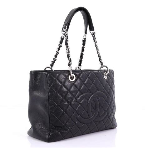 Chanel Black Quilted Caviar Grand Shopping Tote Silver 